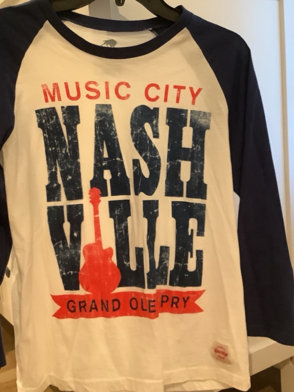 Long Sleeve Nashville Graphic Raglan Tee - Navy & White - Grand Ole Opry
